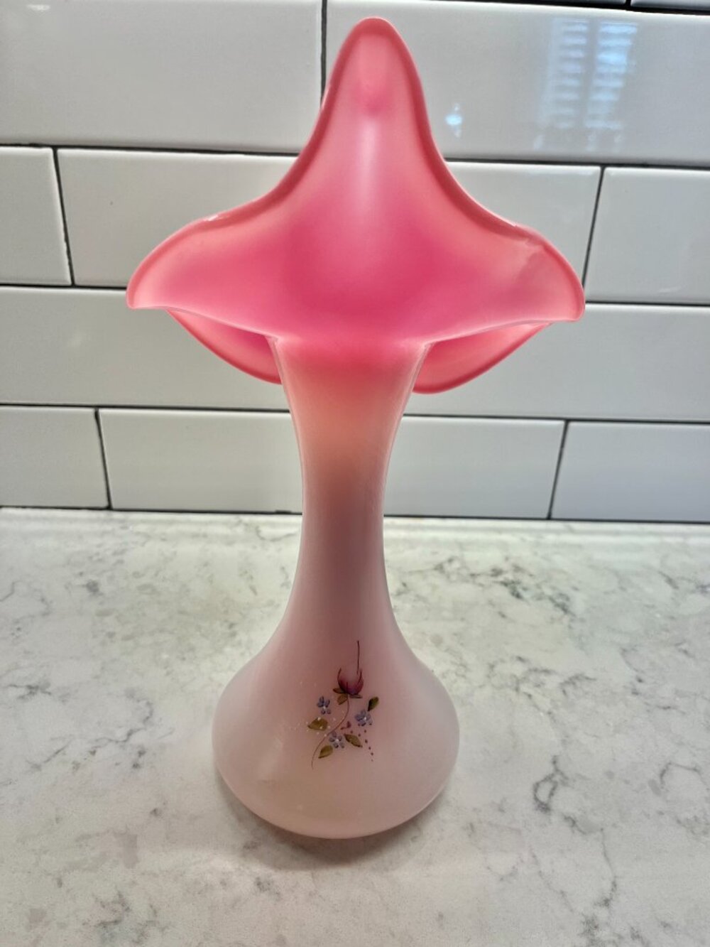 1991 Fenton Hand-Painted Art Glass Vase Rosalene "Jack-in-the-Pulpit" Signed - Picture 2 of 10